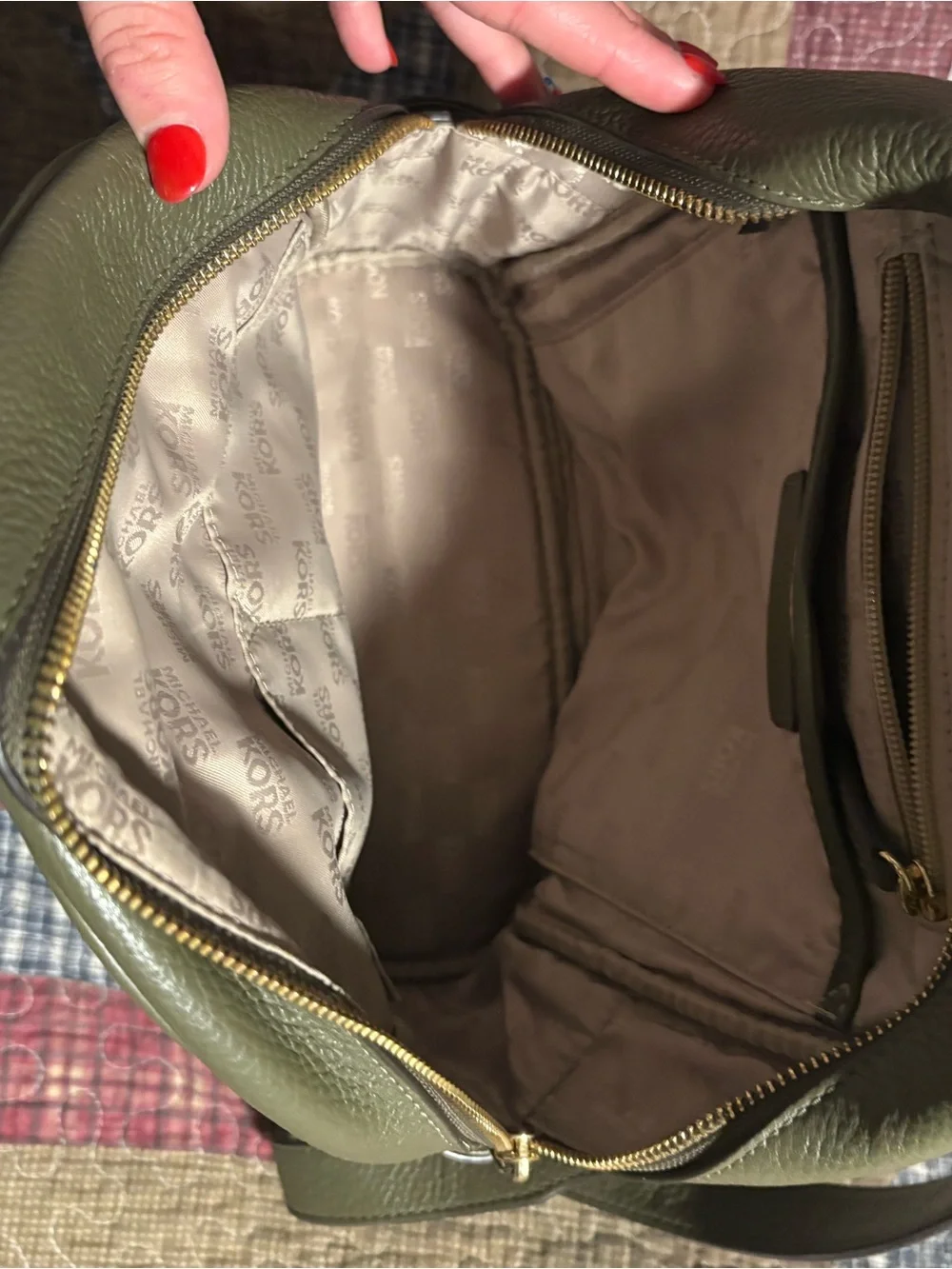 Michael Kors Olive Green Leather Studded Backpack